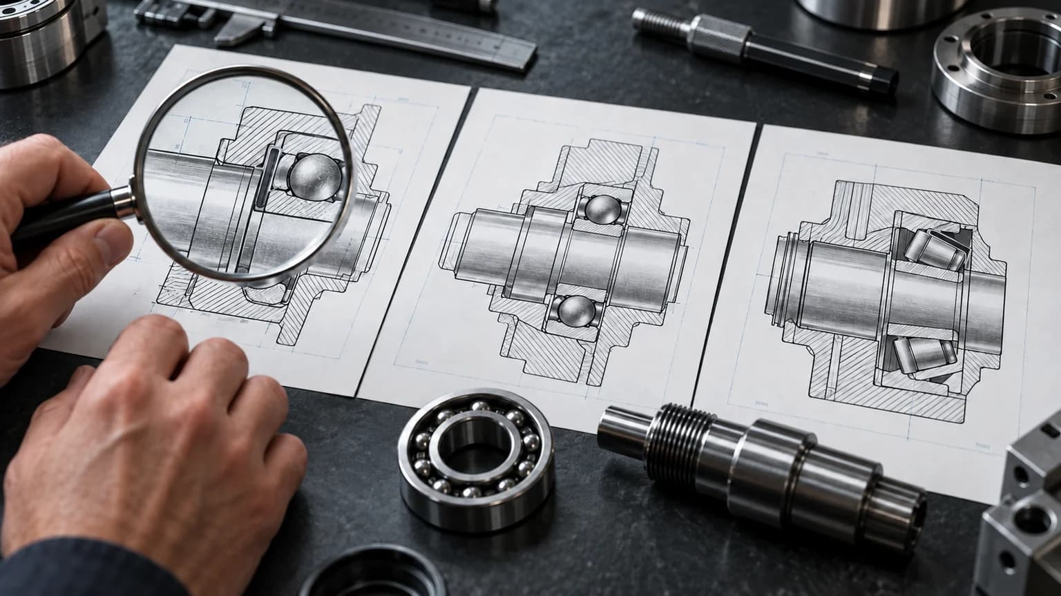 Illustration: Technische Merkmale mehrerer Lagerkonstruktionen werden anhand von Patentzeichnungen verglichen.