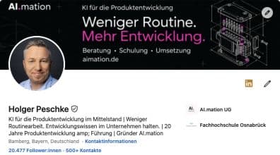 Originales LinkedIn-Profil von Holger Peschke mit 20.477 Followern