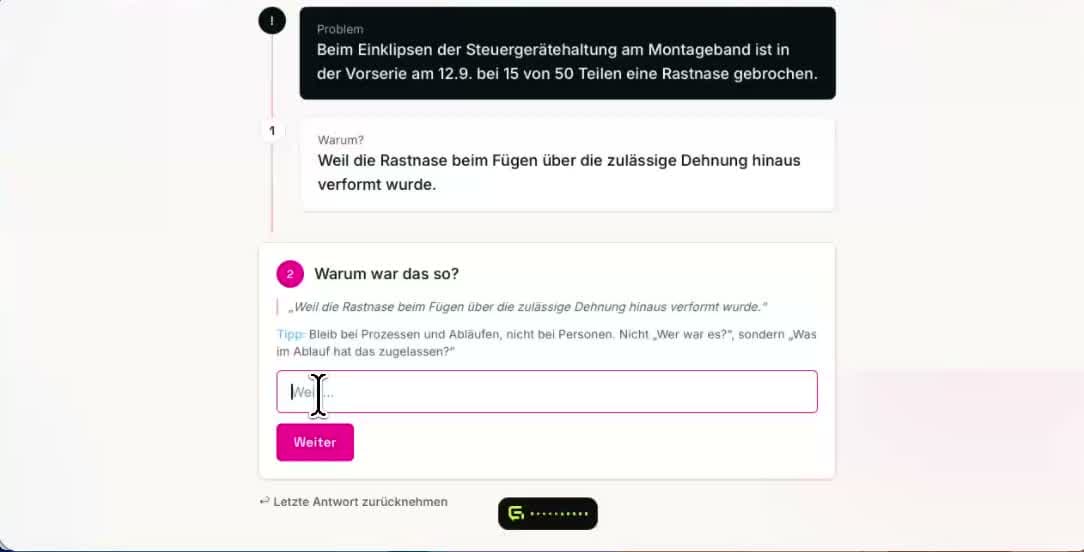 5Why: echter Screenshot der Anwendung